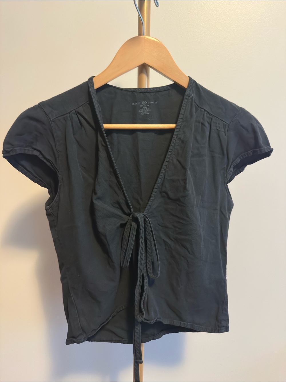 Brandy Melville 100% Cotton Tie Front Crop Top One Size Black Gray